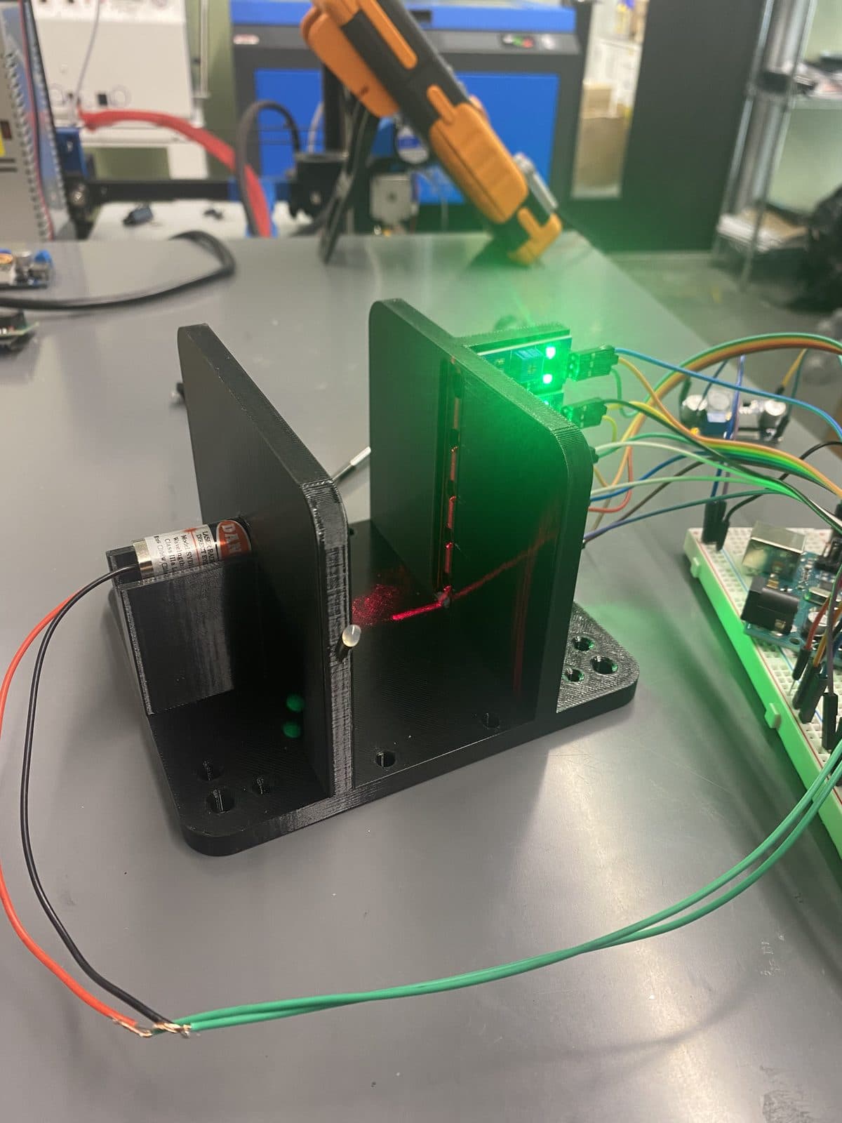 The finished slack sensor: LDR array with line laser